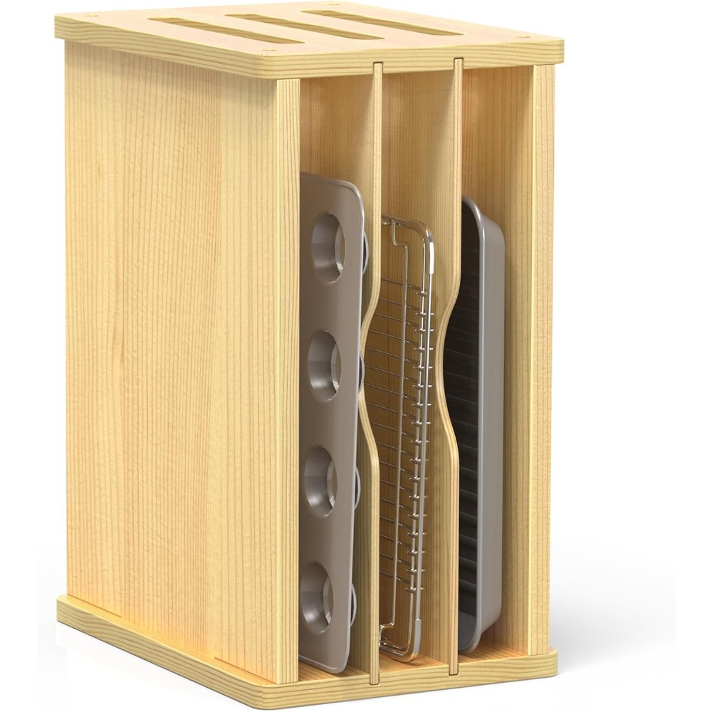 Kitchen Baking Sheet Organizer - Wooden Cabinet Tray Dividers, Kitchen Vertical