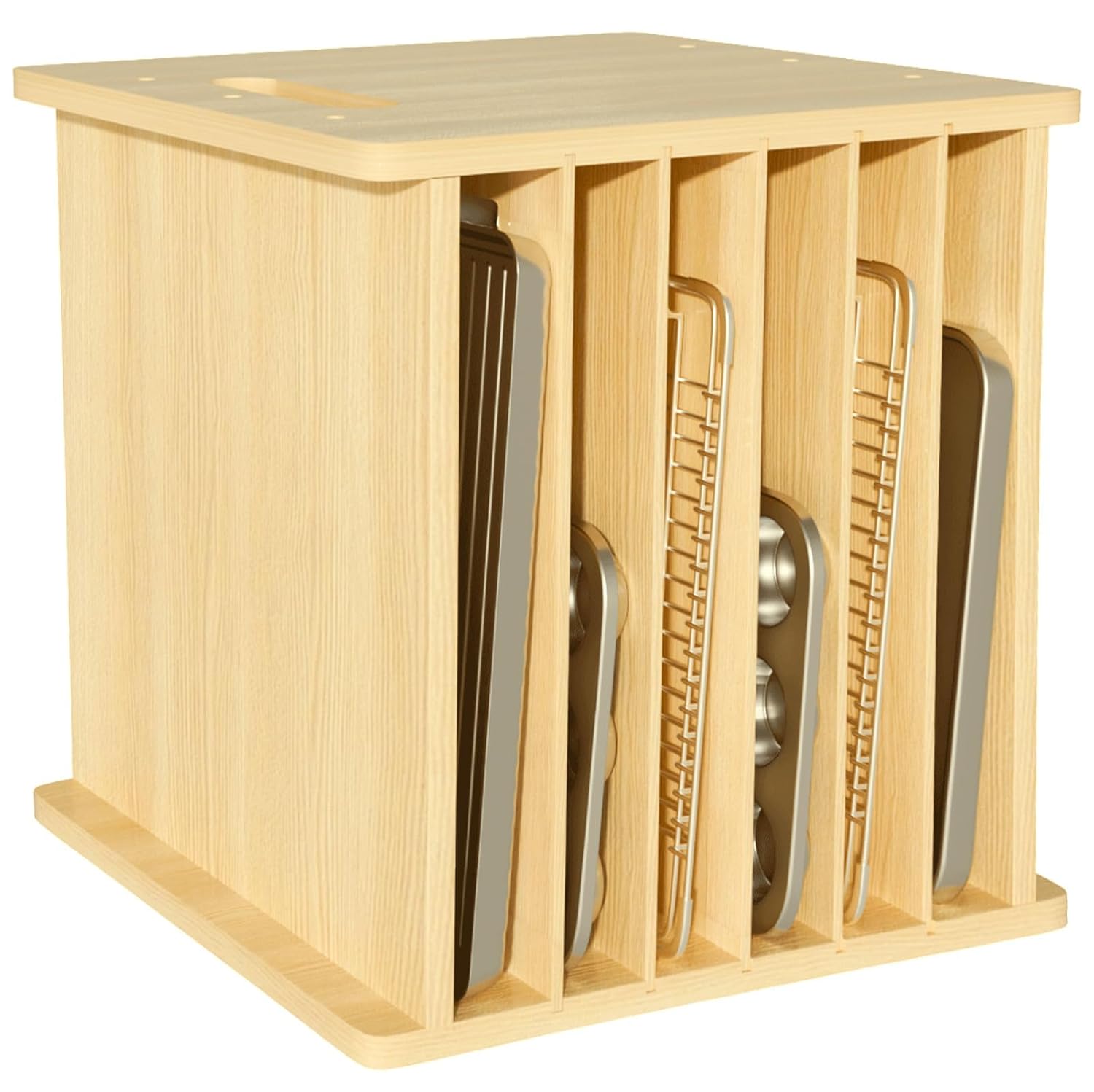 Kitchen Baking Sheet Organizer - 7 Tier Wooden Tray Dividers Cabinet