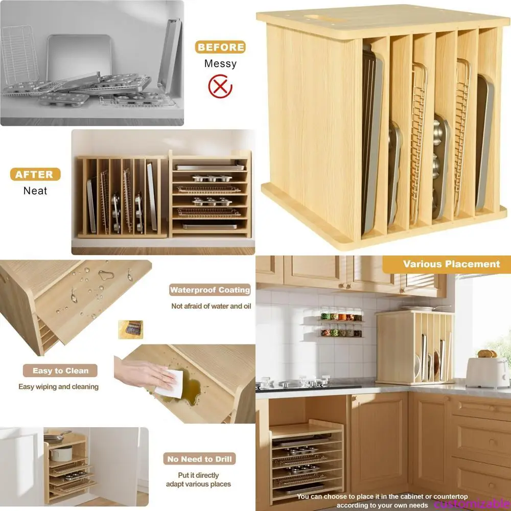 Wooden 7-Tier Cabinet Dividers - Kitchen Cabinet Baking Organizer 리뷰 및 가격