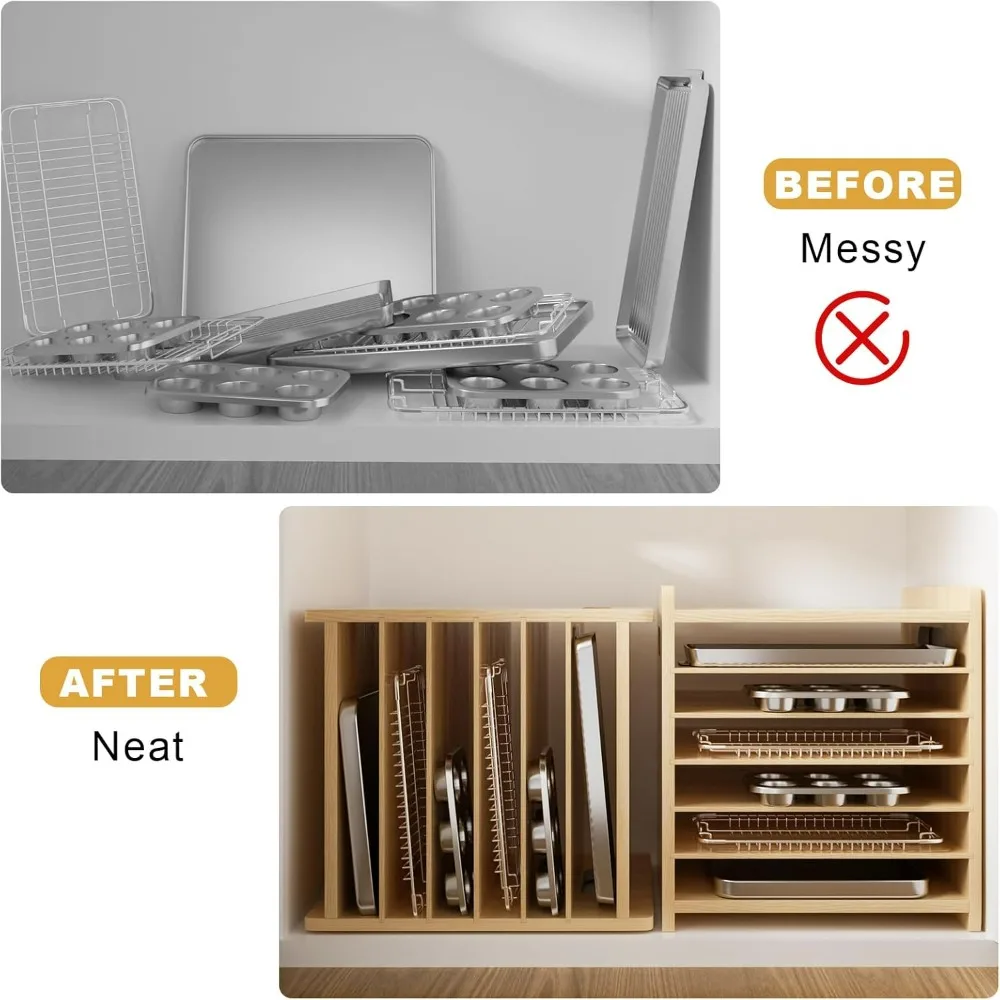 Wooden 7-Tier Cabinet Dividers - Kitchen Cabinet Baking Organizer 리뷰 및 가격