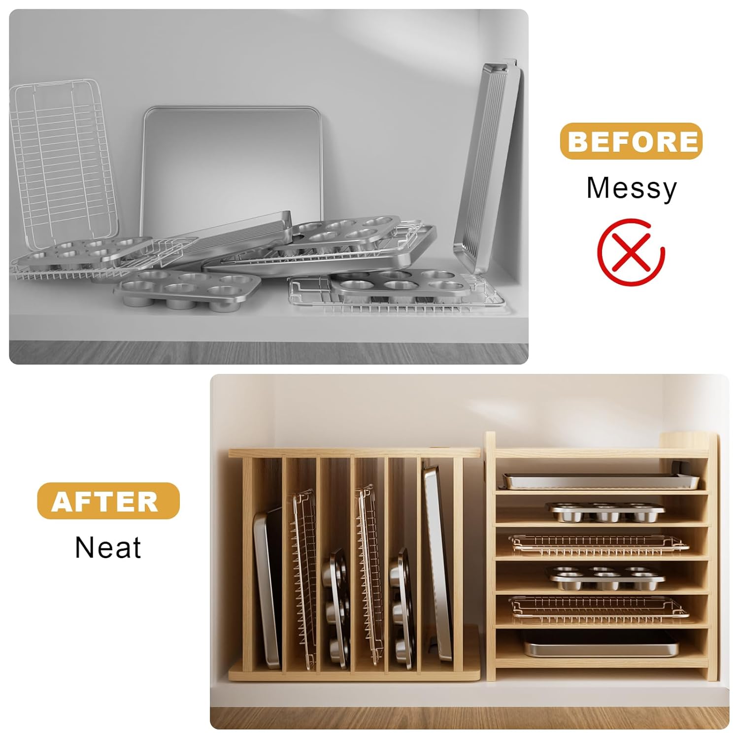 7 Tier Wooden Tray Dividers Ca - Kitchen Baking Sheet Organizer 리뷰 및 가격