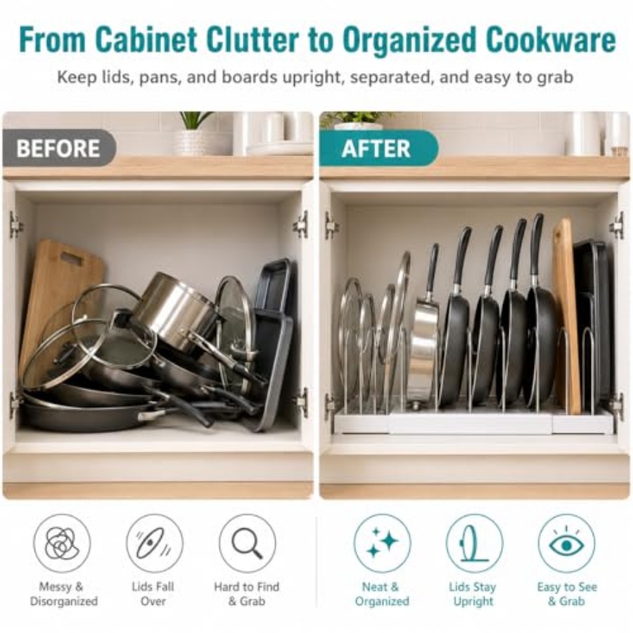 Pot Rack:Expandable Pan Organi - Kitchen Cabinet Baking Organizer 리뷰 및 가격