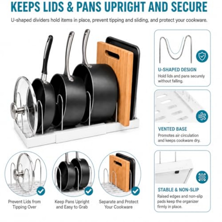 Pot Rack:Expandable Pan Organi - Kitchen Cabinet Baking Organizer 리뷰 및 가격